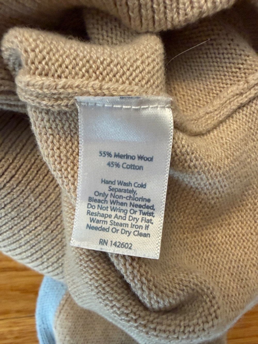 Sail to Sable Beige Sweater Light Blue & Navy Trim xtra small XS merino cotton - Picture 5 of 5